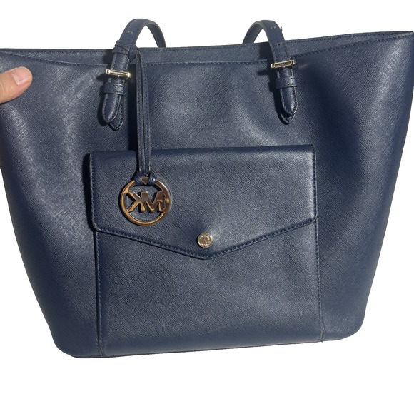 Michael Kors Handbags - Michael Kors Navy Blue School College Tote Shoulder Bag Gold Hardware Large